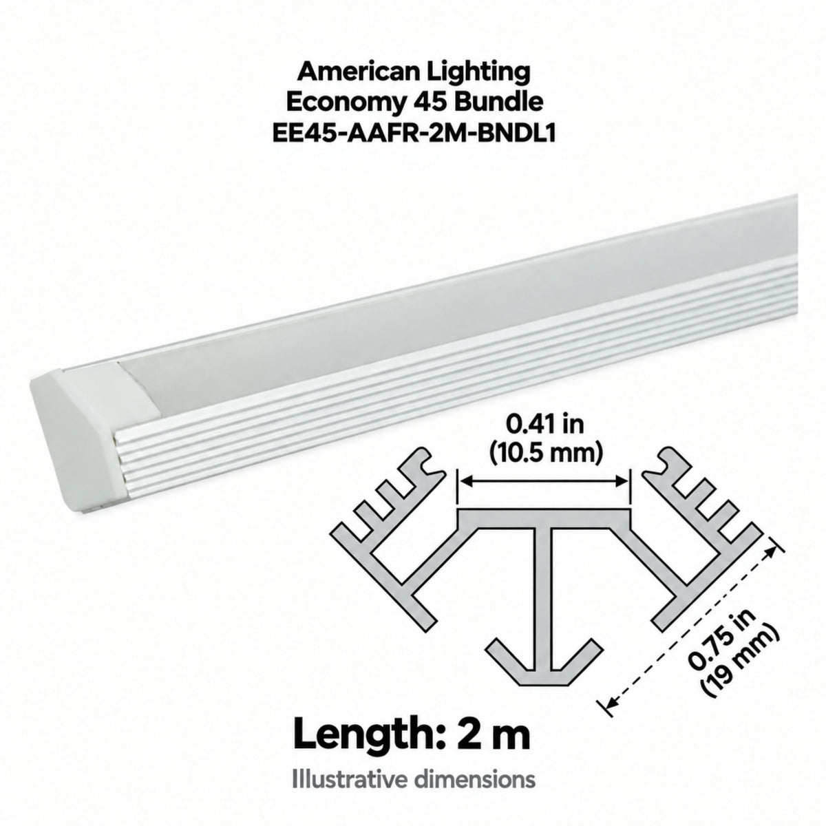 American Lighting Economy 45 EE45-AAFR-2M-BNDL1 2M Surface Mount Tape Light Channel Bundle, Aluminum