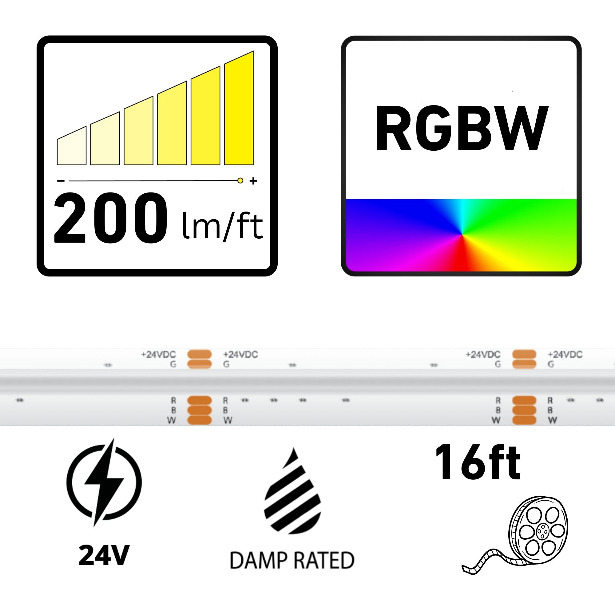Trulux, 16.4ft, COB Tape Light, RGBW, 200Lm/ft, 24V