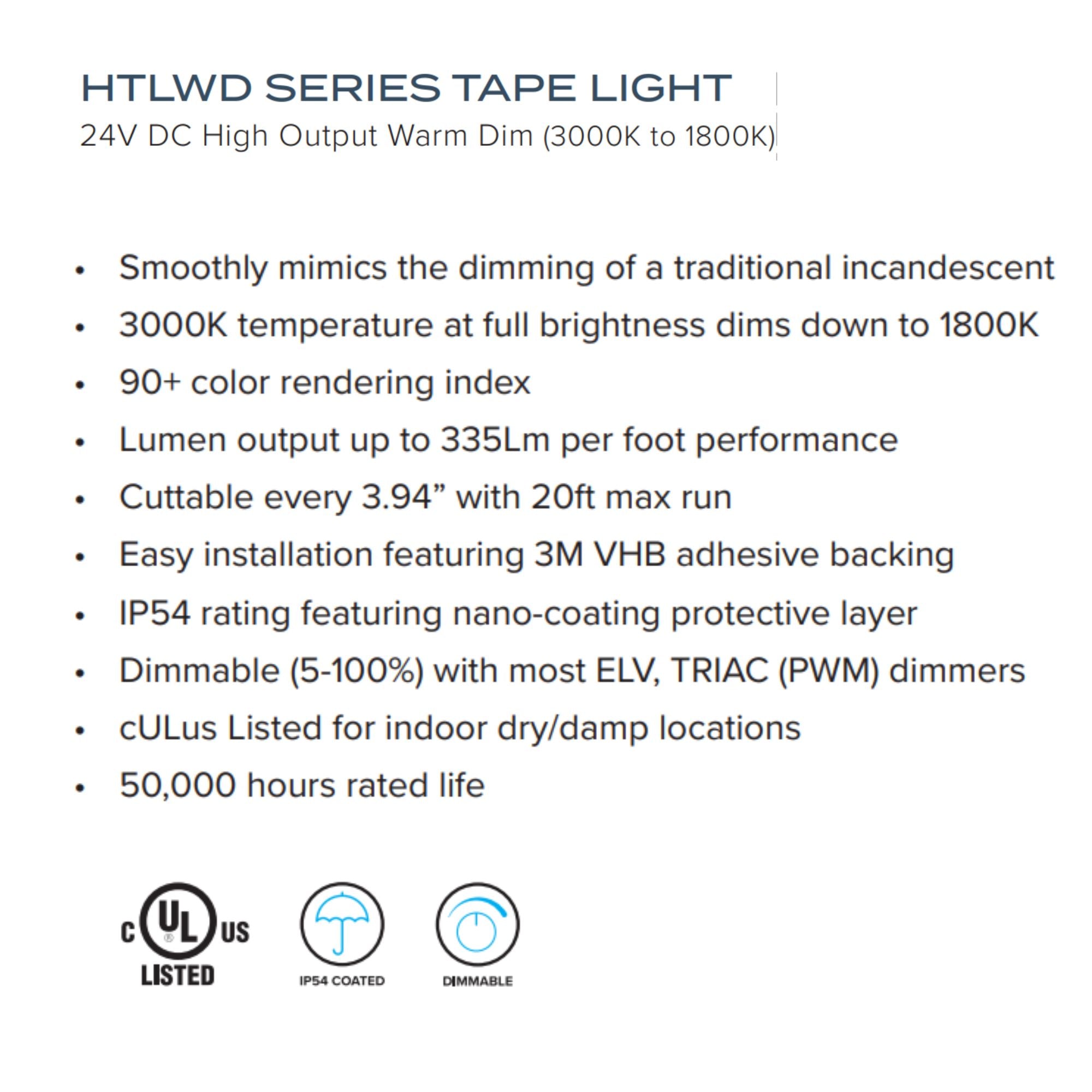 American Lighting Trulux 16.4ft LED Tape Light, IP54, Warm Dim, 335 Lumens/ft, 24V
