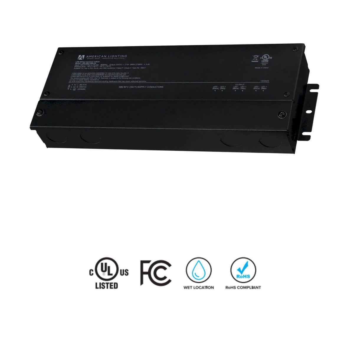 American Lighting LED-DRJ 288W LED Driver 24V DC, Non-Dimming, Integrated Junction Box, Indoor/Outdoor - 120-277V