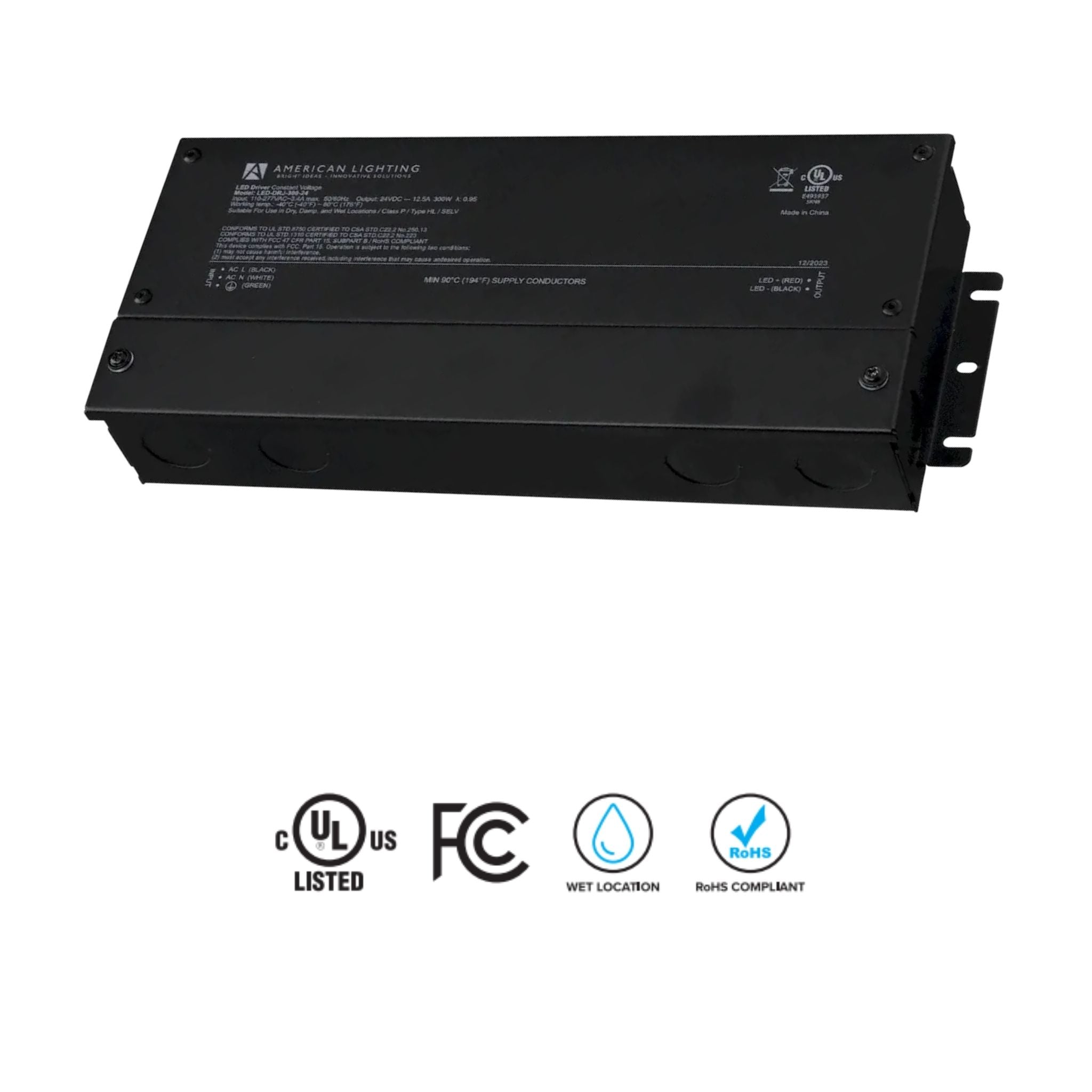 American Lighting LED-DRJ 300W LED Driver 24V Non-Dimming, Wet Rated, 120-277V