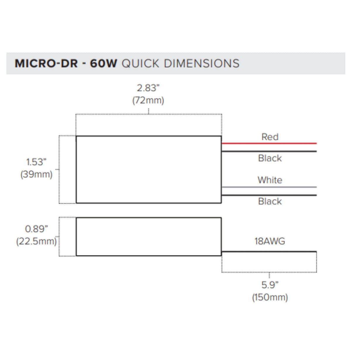 Micro-DR 60W LED Driver, 24V DC, Dimmable, Indoor Use, 120-277V