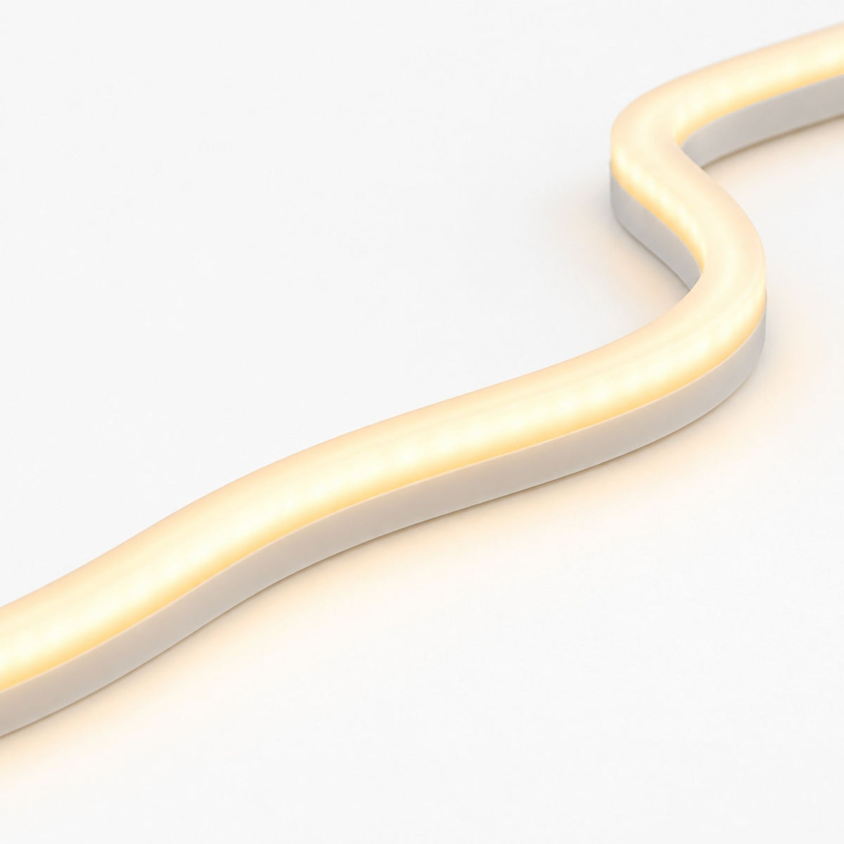 Side-bend LED neon strip close-up with soft warm white light
