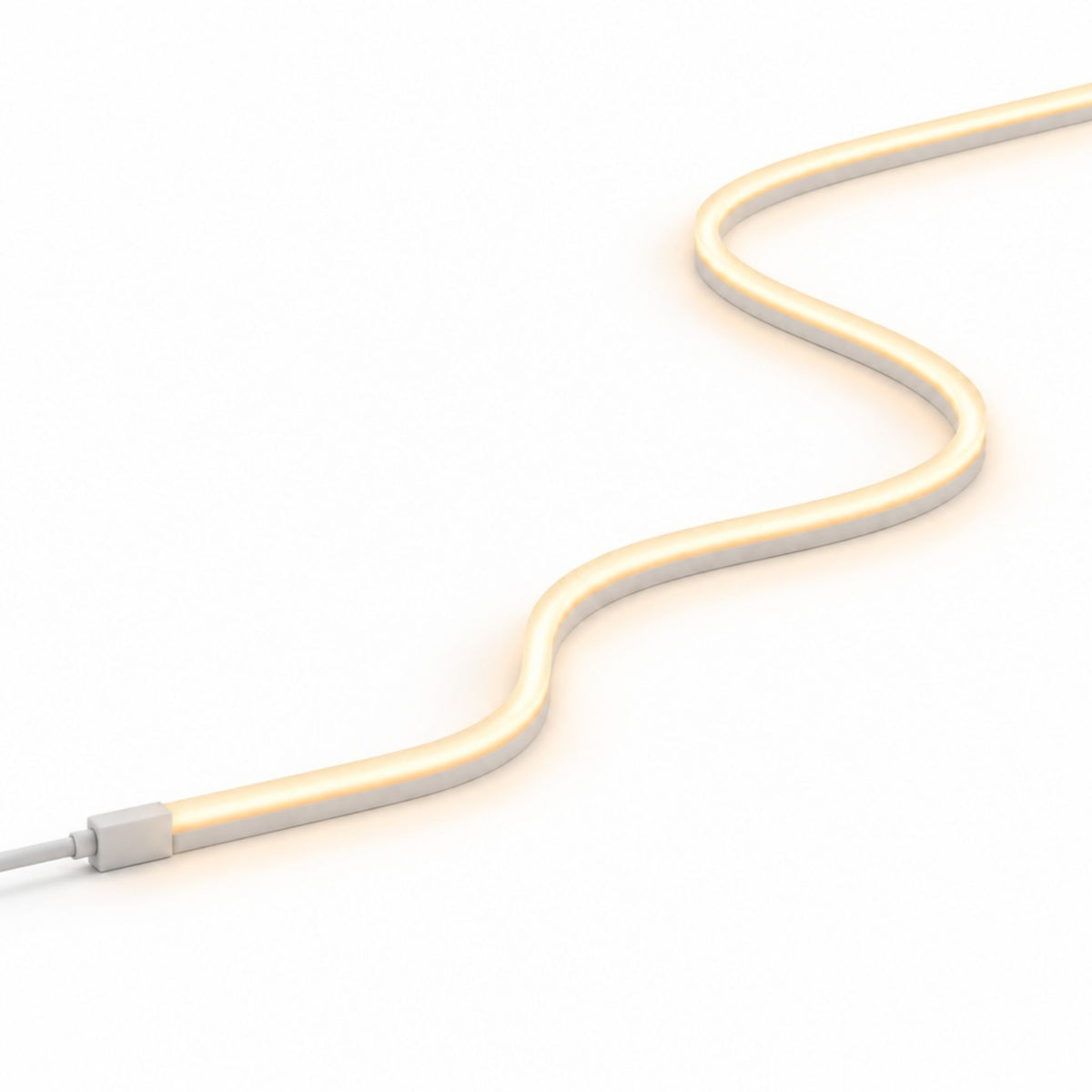 Warm white side-bend LED neon strip with connector end and curved channel