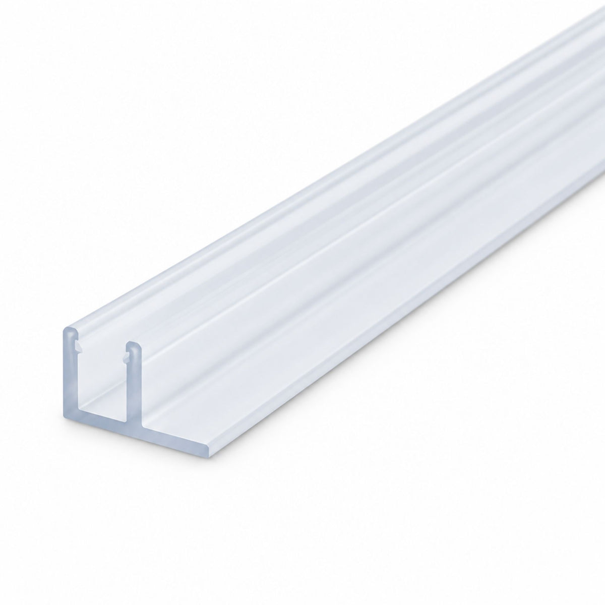 Light gray PC mounting channel with U-shaped open top, 1 m length