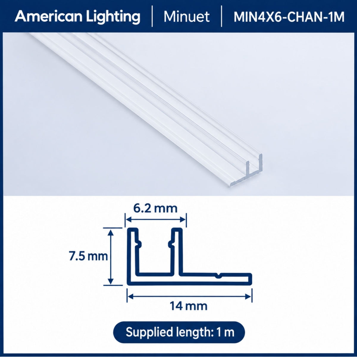 PC mounting channel profile diagram with U-shaped slot and dimension markers
