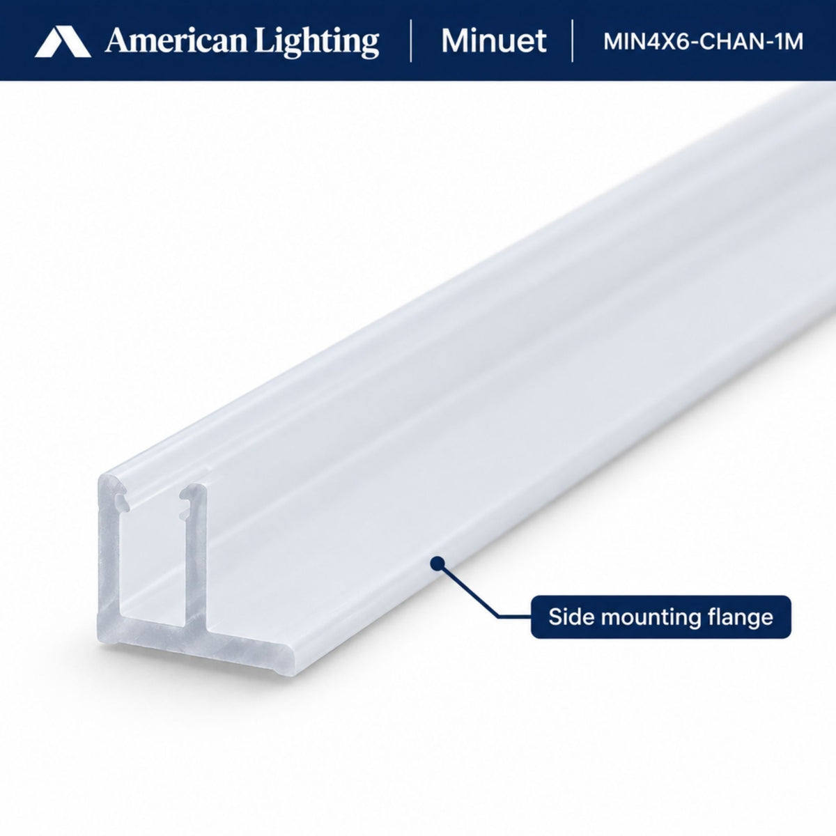 Light gray PC mounting channel with side mounting flange, 1 m length