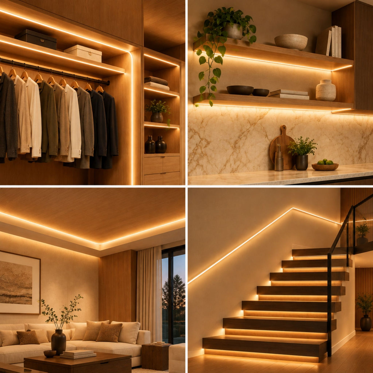Warm white LED neon strip used for home cove and staircase lighting