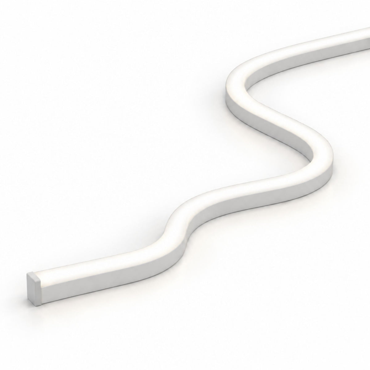 White 6x6 top-bend LED neon strip with end cap, bent in a zigzag shape.