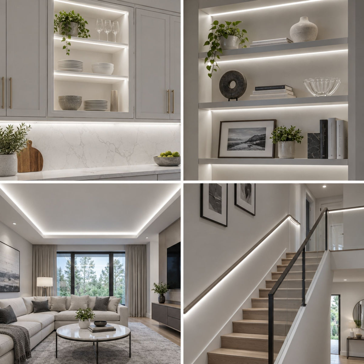 White 6x6 top-bend LED neon strip profile used for recessed room lighting.