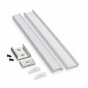 Silver bendable LED channel bundle with mounting clips and end caps, 2 m pieces