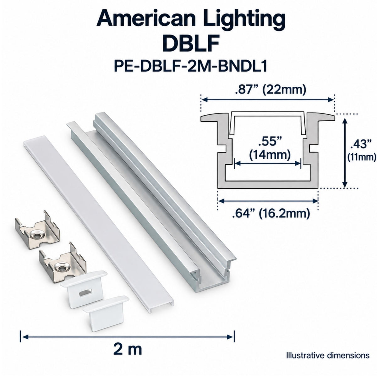 American Lighting Double Flange PE-DBLF-2M-BNDL1 2M Recessed Mount Channel Bundle, Anodized Aluminum