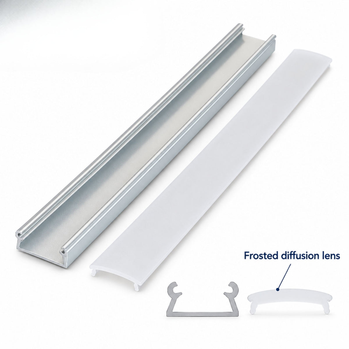 Extrusion verge polycarbonate lens with frosted diffusion insert and channel profile