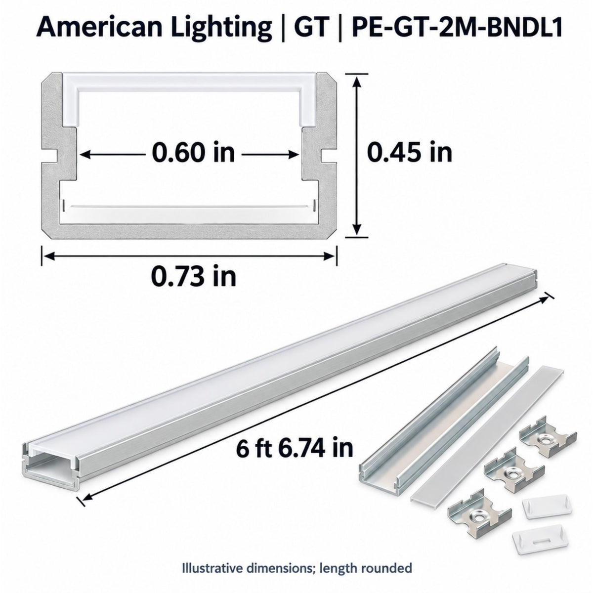 Aluminum LED channel with frosted diffuser and mounting clips; 6 ft length