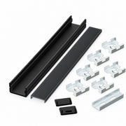 Black LED channel housing with frosted lens and metal mounting clips