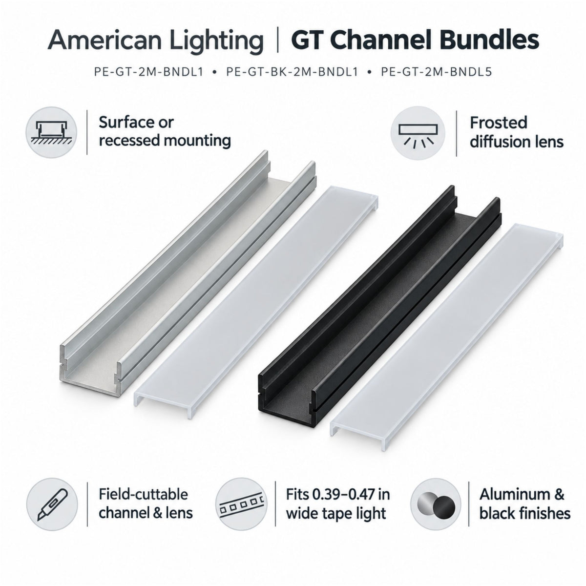 GT-style channel bundle: black and frosted-lens aluminum channels