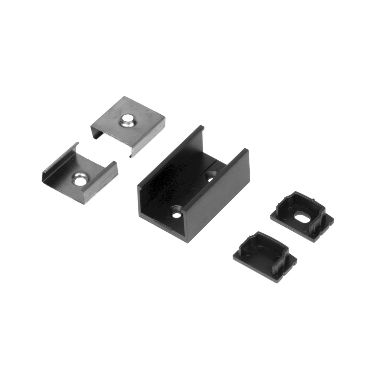 Black mounting clips and brackets, five-pack accessory pieces