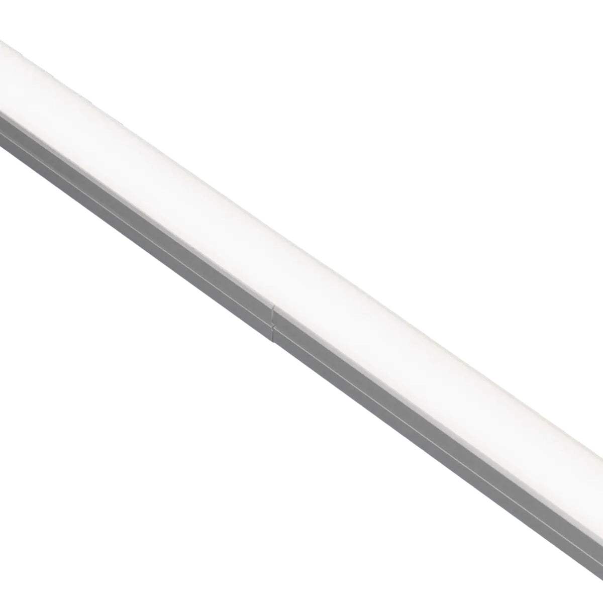 Flexible silicone lens strip, long straight white cover over gray housing
