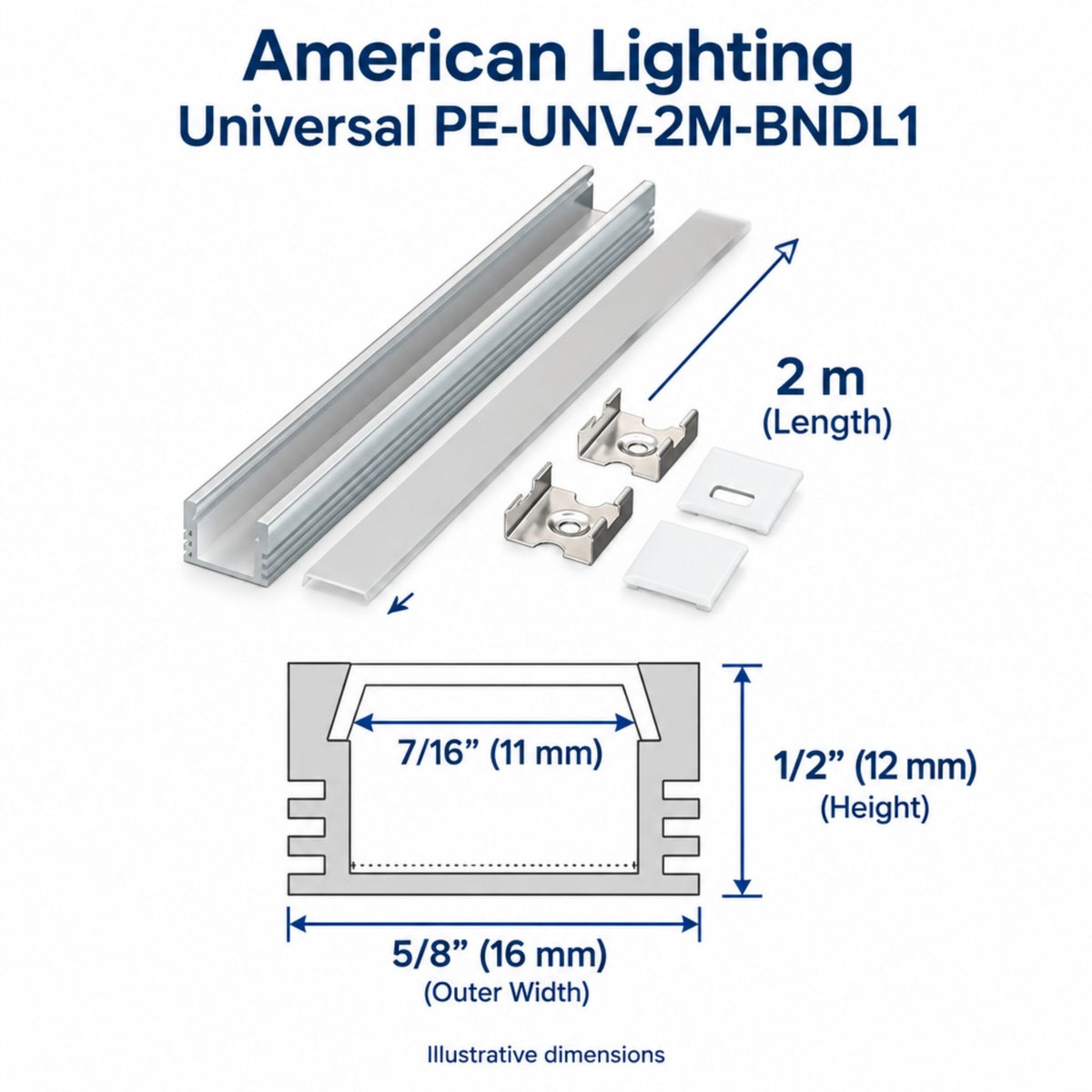 American Lighting Universal PE-UNV-2M-BNDL1 2M Surface & Recessed Mount Channel Bundle, Aluminum