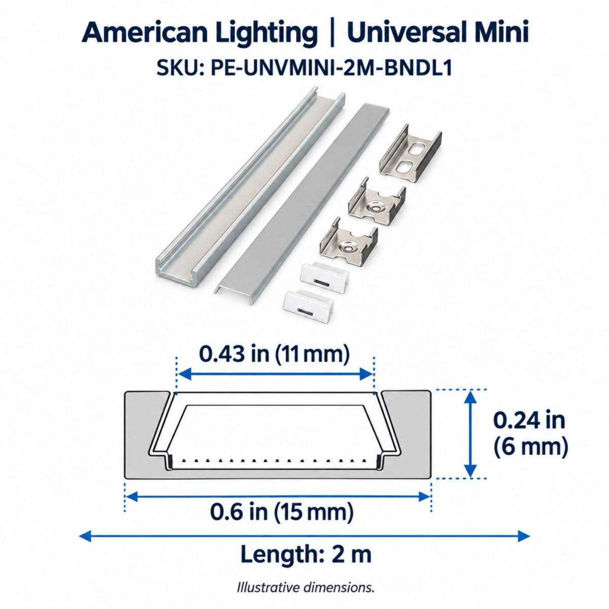 American Lighting Universal Mini PE-UNVMINI-2M-BNDL1 2M Surface & Recessed Mount Channel Bundle, Aluminum