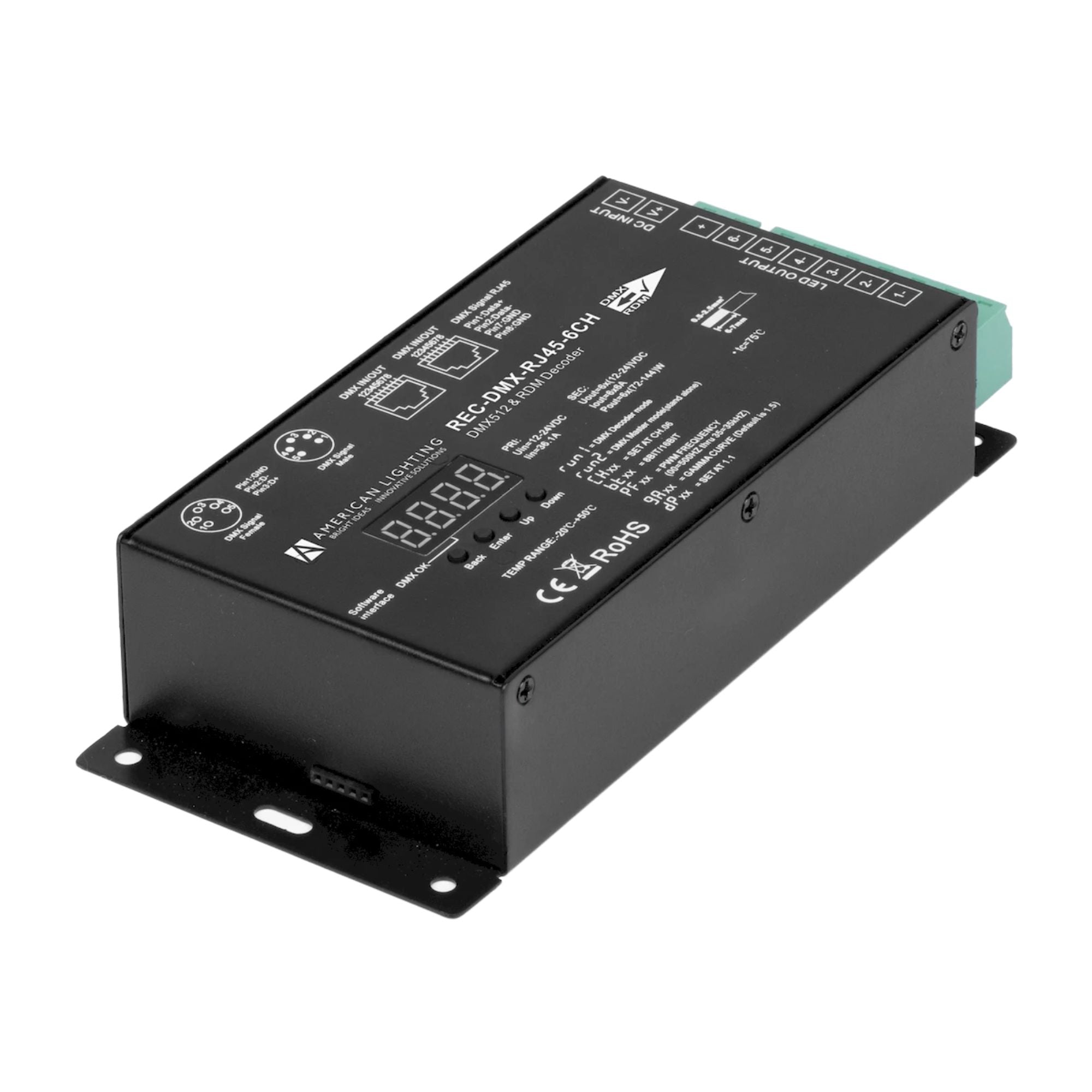 American Lighting REC-DMX-RJ45-6CH 6-Channel DMX Decoder with RJ45, 12-24V DC, 6A per Channel