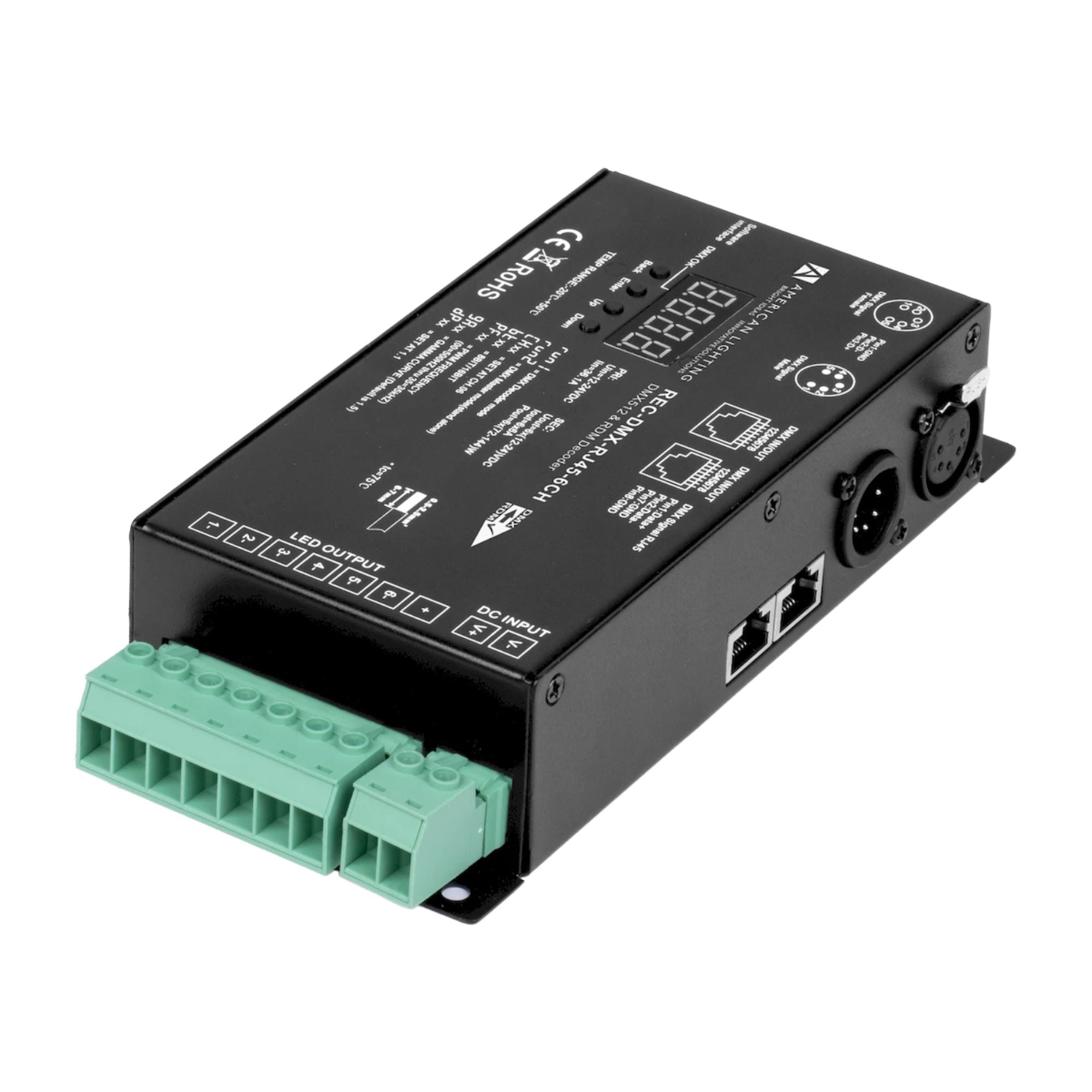 American Lighting REC-DMX-RJ45-6CH 6-Channel DMX Decoder with RJ45, 12-24V DC, 6A per Channel