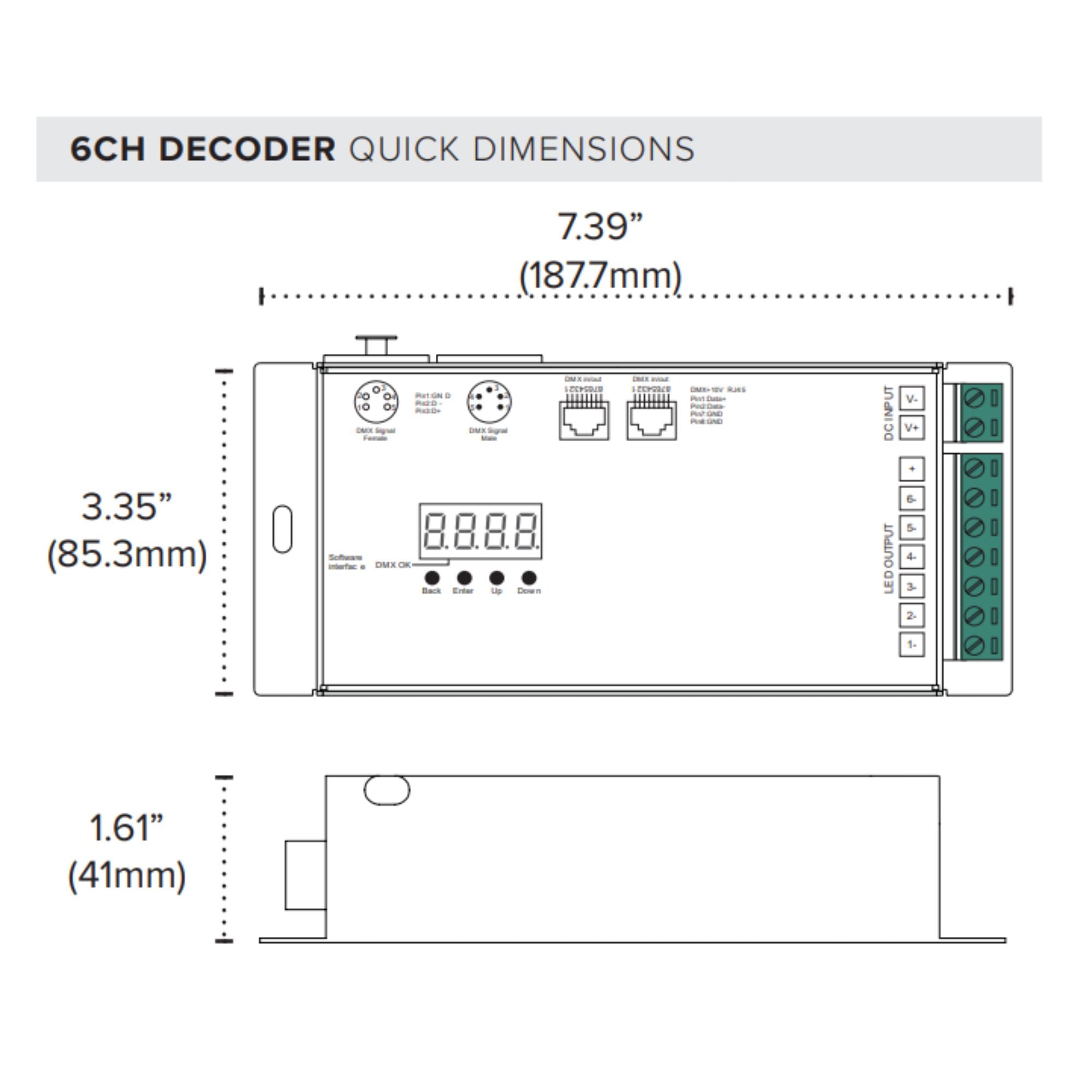 American Lighting REC-DMX-RJ45-6CH 6-Channel DMX Decoder with RJ45, 12-24V DC, 6A per Channel