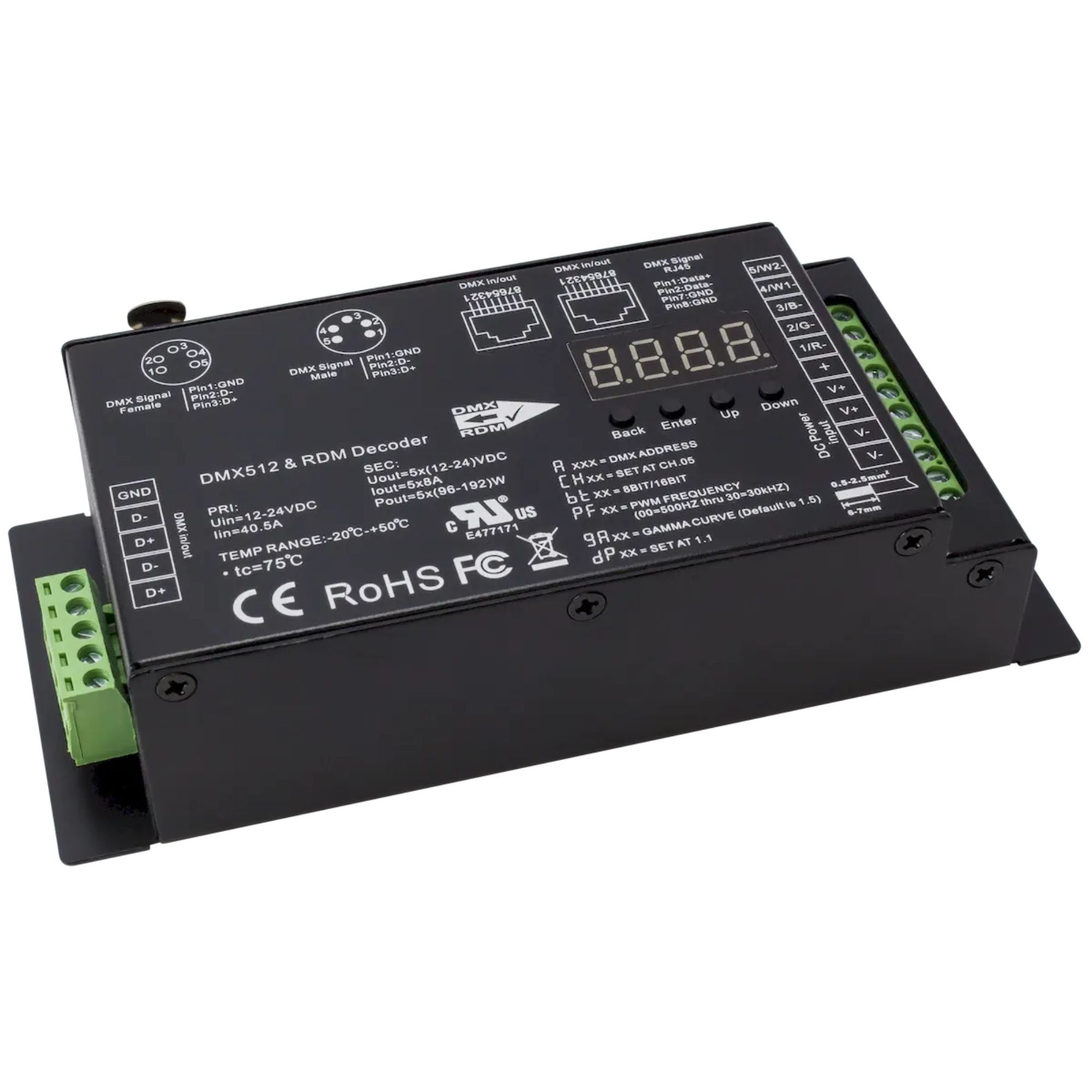 American Lighting REC-DMX-RJ45A-5CH 5-Channel DMX Decoder with RJ45, 12-24V DC, 8A per Channel