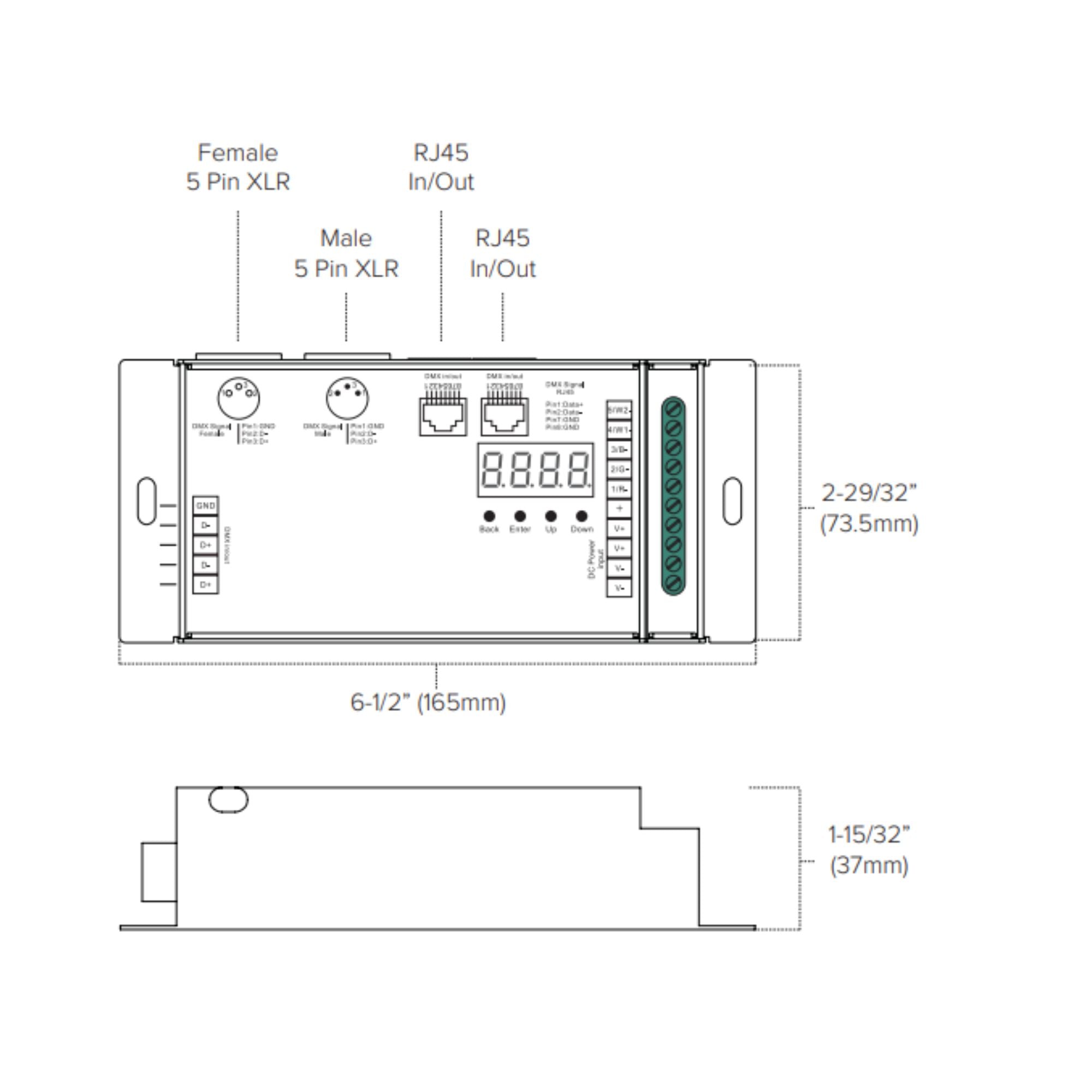 American Lighting REC-DMX-RJ45A-5CH 5-Channel DMX Decoder with RJ45, 12-24V DC, 8A per Channel
