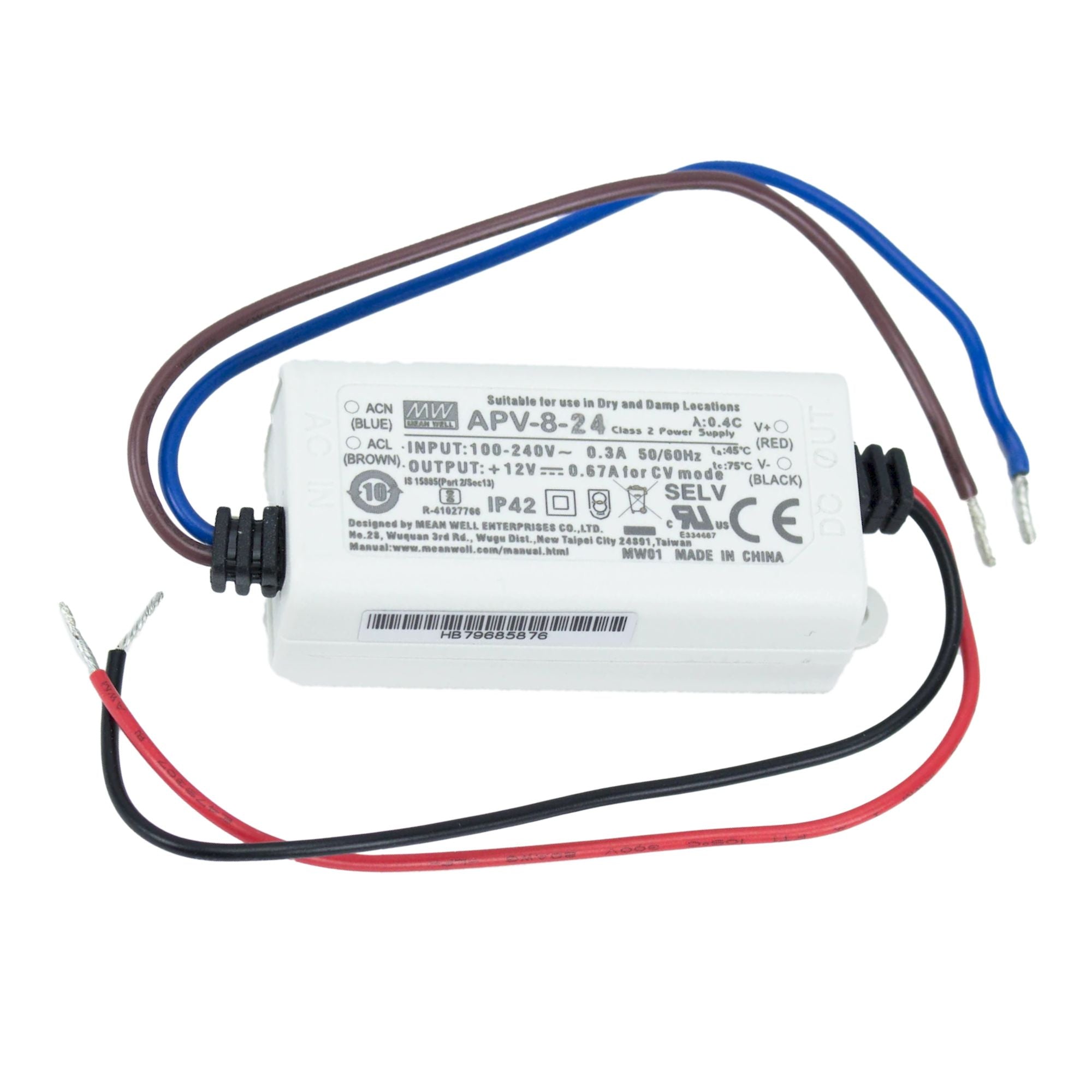 LED-DR Series 8 Watts, 24VDC Non-Dimming LED Driver, Class 2, 100-240V