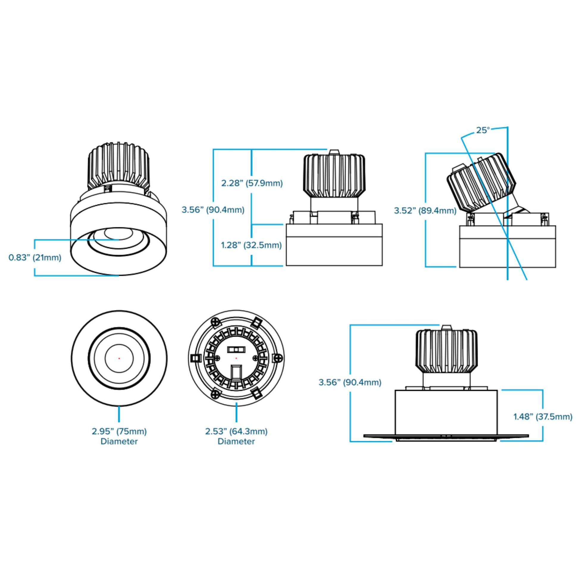 Rhyme 3" Round Gimbal Trimless LED Downlight, 12W, 1250 Lm, 5-CCT, White - Bees Lighting