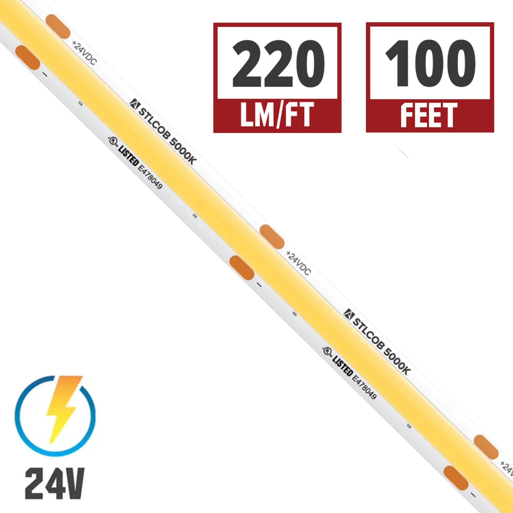 American Lighting STL-COB-CW-100 - COB LED Tape Light, 24V, 220 lm/ft, 5000K Cool White, IP54 Rated, 100ft Reel (STL-COB-CW-100)