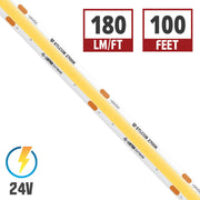 American Lighting Standard Output COB LED Tape Light, 24V, 180 lm/ft, 2700K Ultra Warm White, IP54 Rated, 100ft Reel (STL-COB-UWW-100)