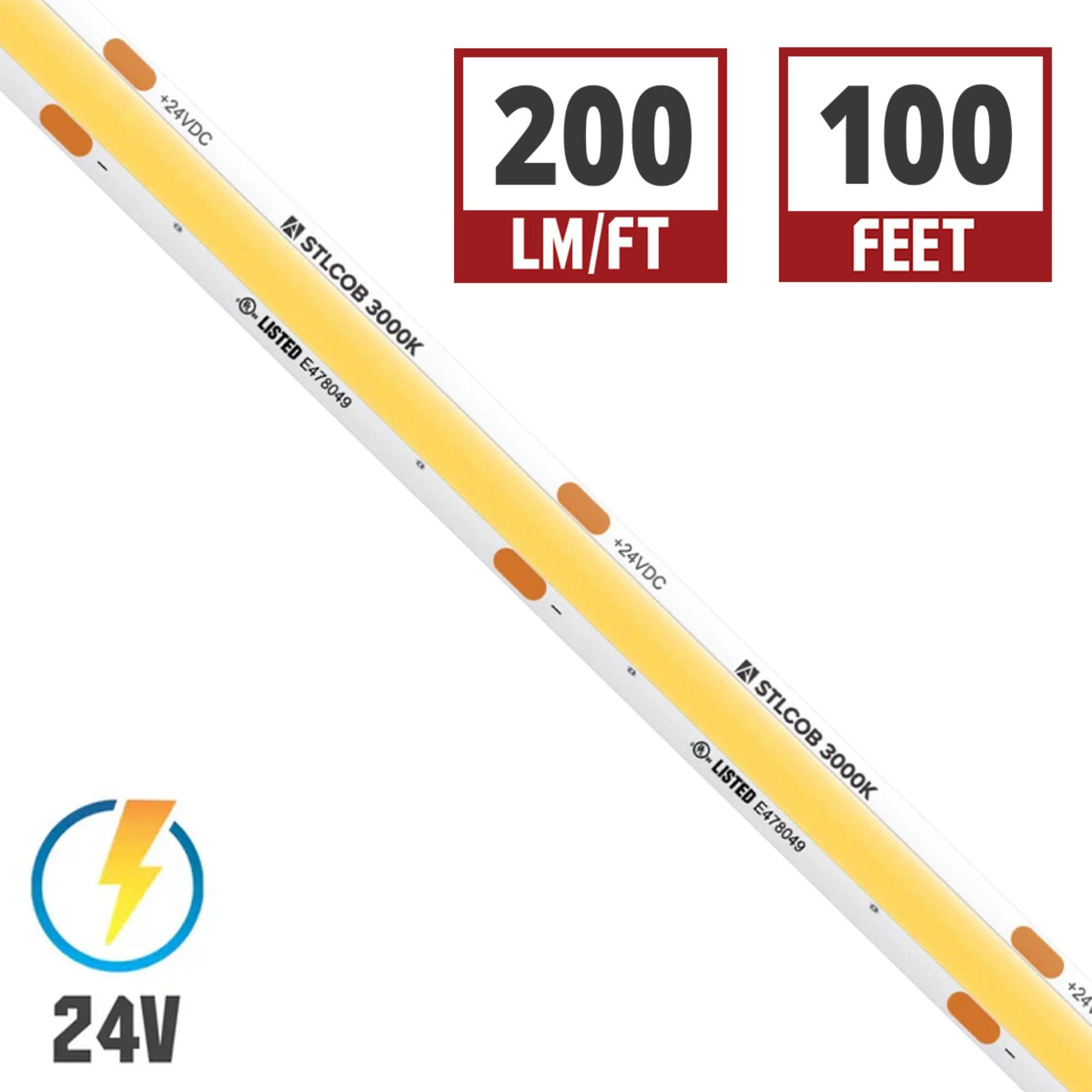 American Lighting STL-COB-WW-100 - COB LED Tape Light, 24V, 200 lm/ft, 3000K Warm White, IP54 Rated, 100ft Reel (STL-COB-WW-100)