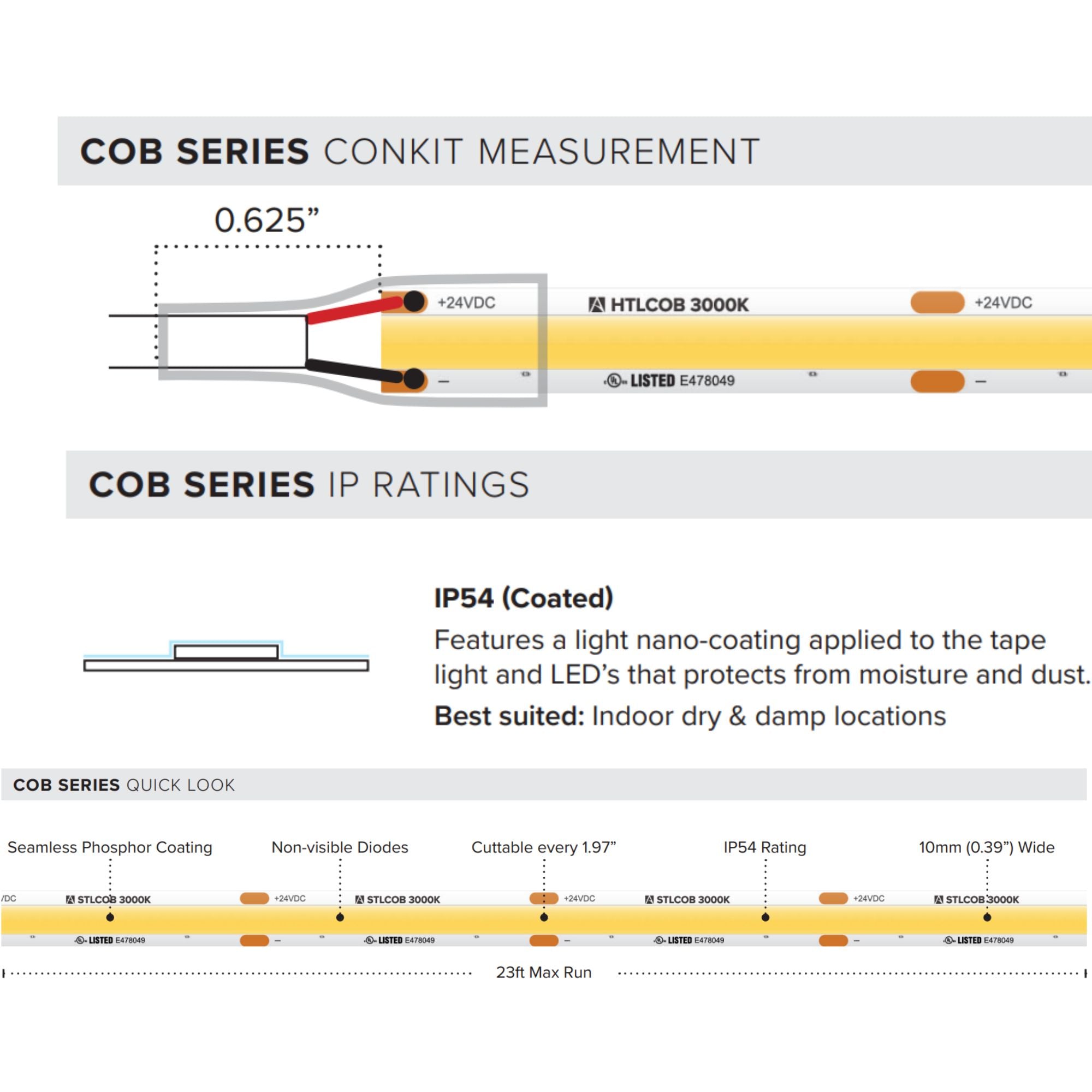 American Lighting Trulux, 100ft, COB Tape Light, IP54, 3000K, 200 Lumens per Foot, 24V