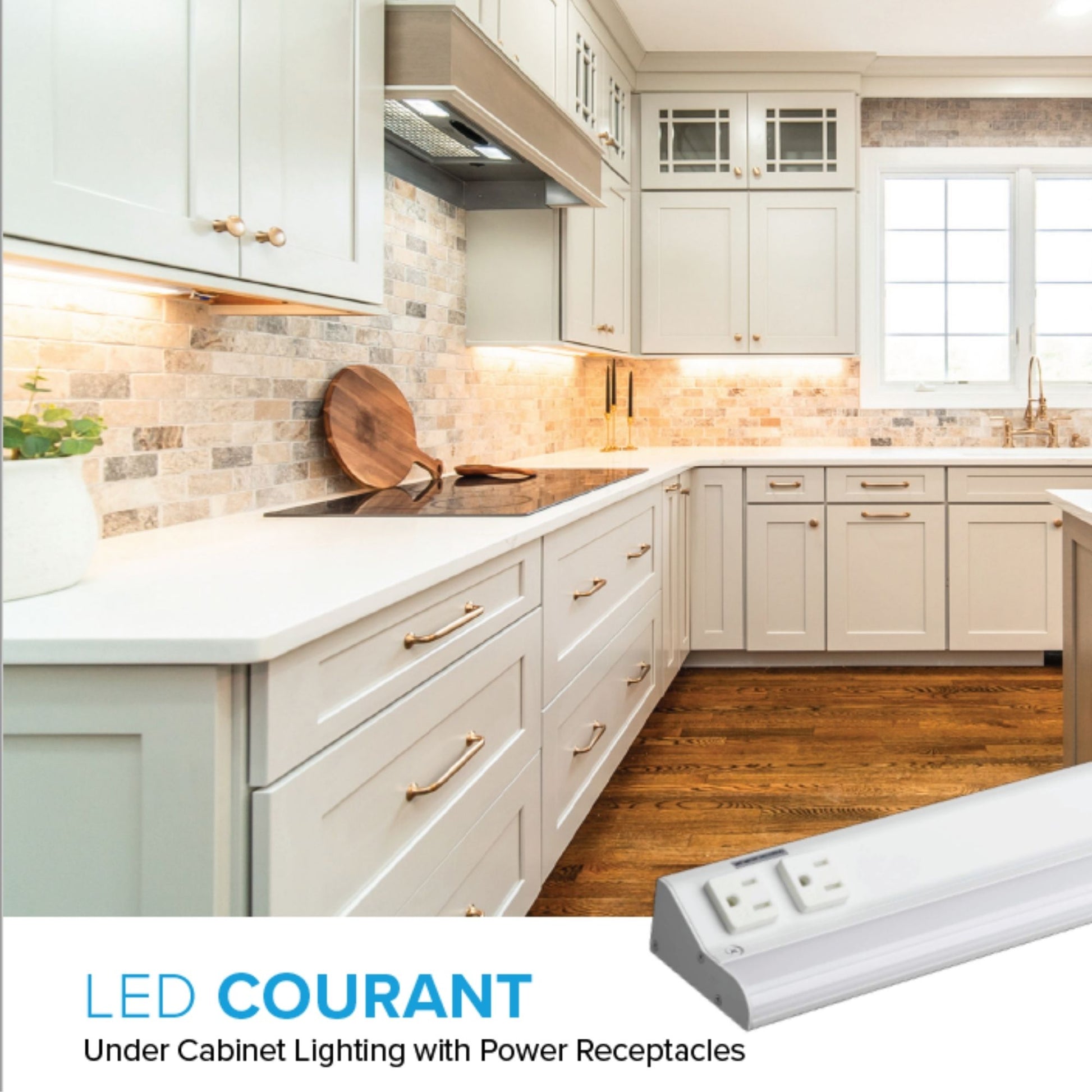 LED Courant 32" Under Cabinet LED Light with Two Receptacles, Selectable CCT, 20 Watts, 120V, White - Bees Lighting