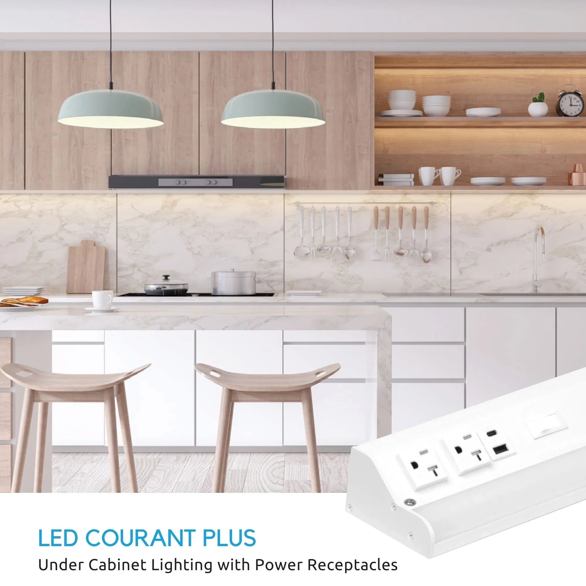 American Lighting UCRP-5CCT-12-BK LED Courant Plus Undercabinet Light with 20A Receptacle - 12 Inch, 5CCT, Black