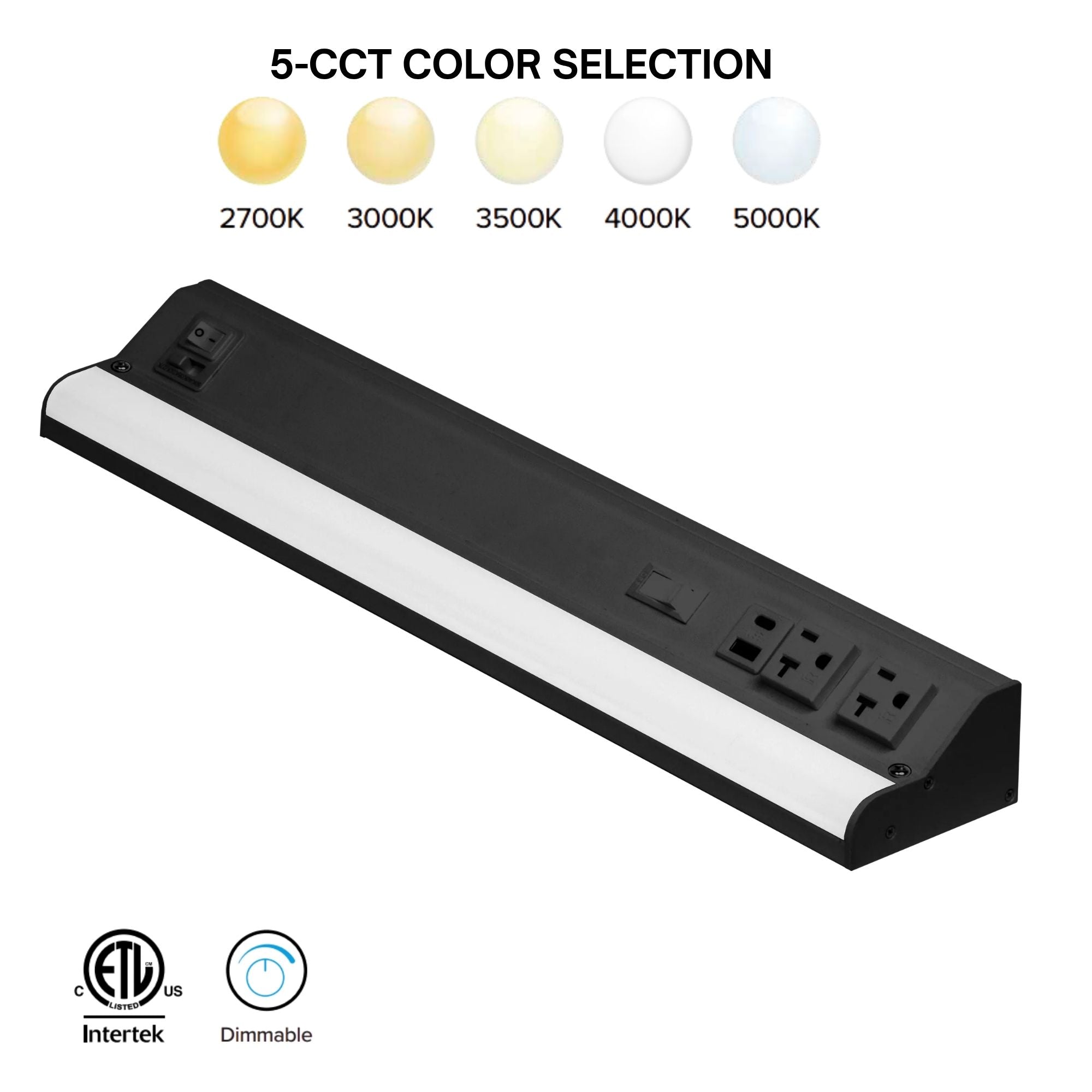 American Lighting LED Courant Plus 18 in. Under Cabinet Power Strip, Black, Selectable CCT, 1000 Lumens, 120V, USB Ports