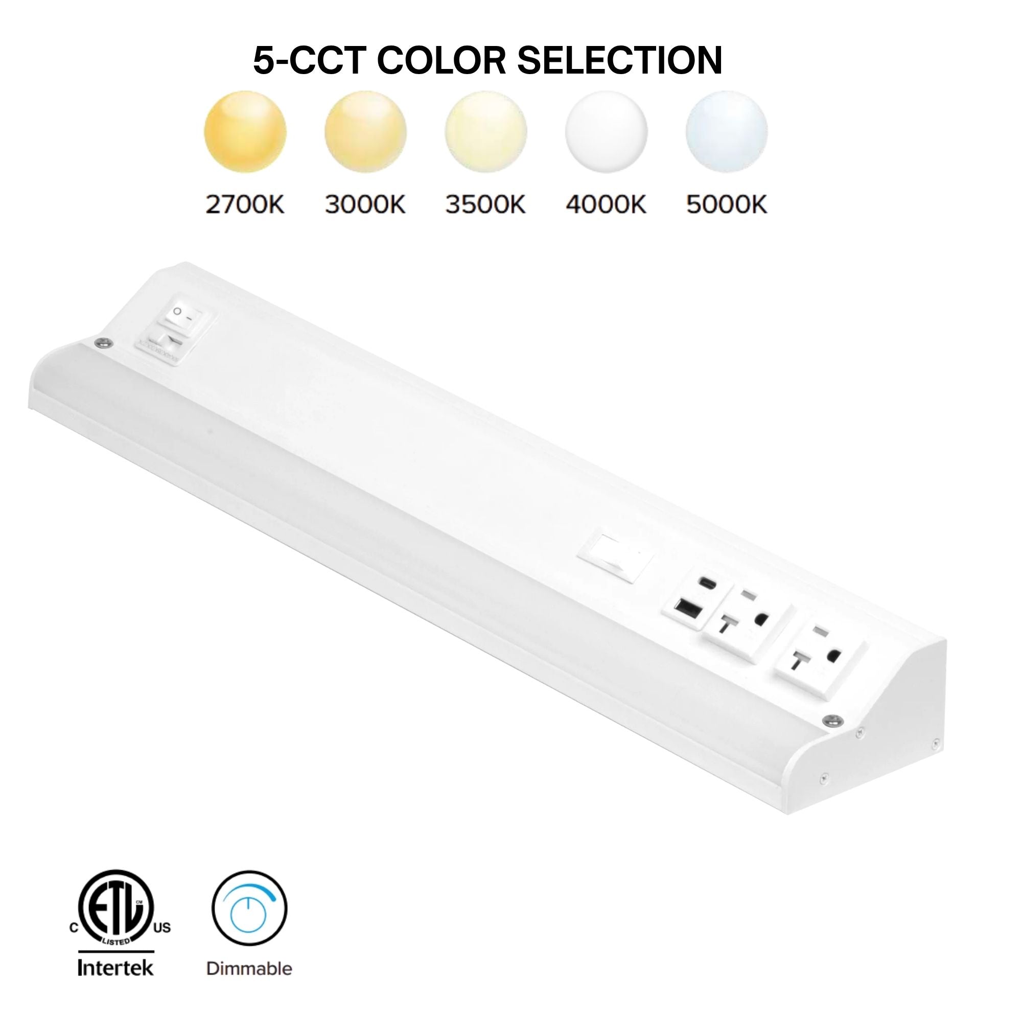 American Lighting LED Courant Plus 18 in. Under Cabinet Power Strip, White, Selectable CCT, 1000 Lumens, 120V, USB Ports