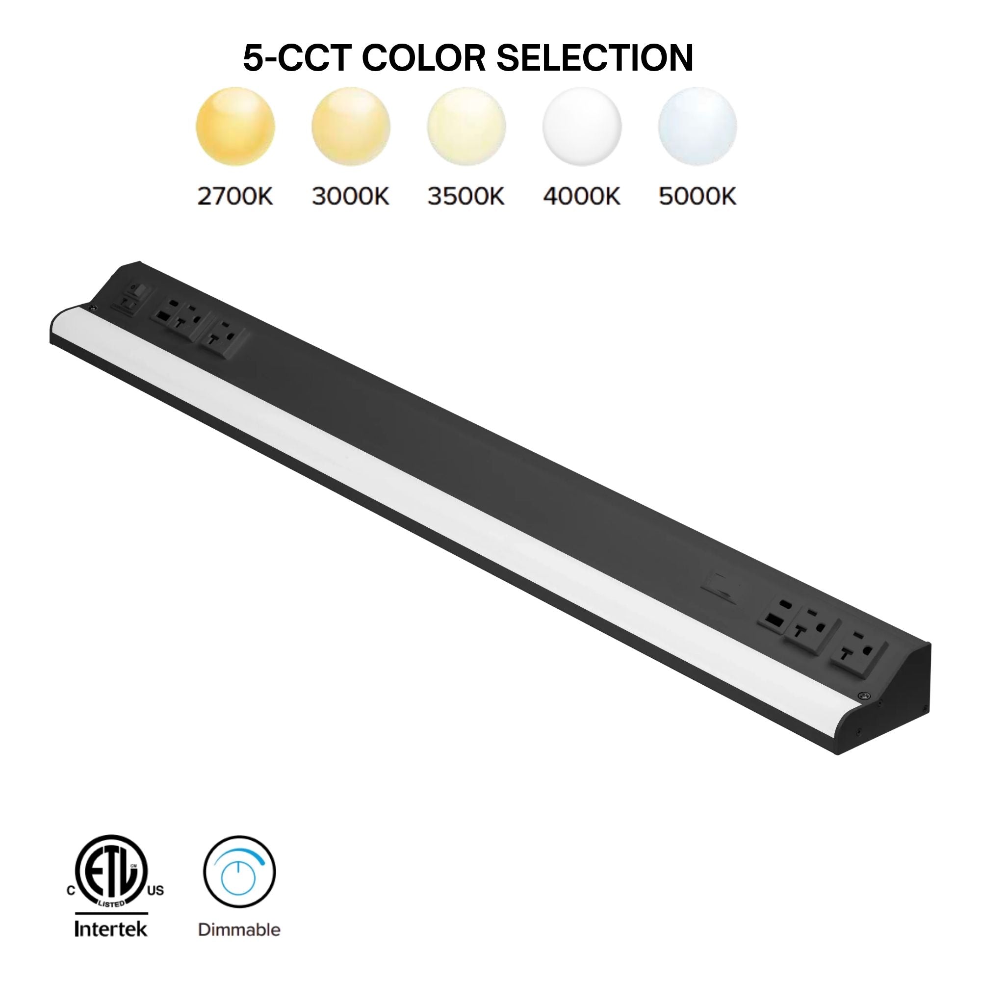 American Lighting LED Courant Plus 32 in. Under Cabinet Power Strip, Black, Selectable CCT, 1600 Lumens, 120V, USB Ports