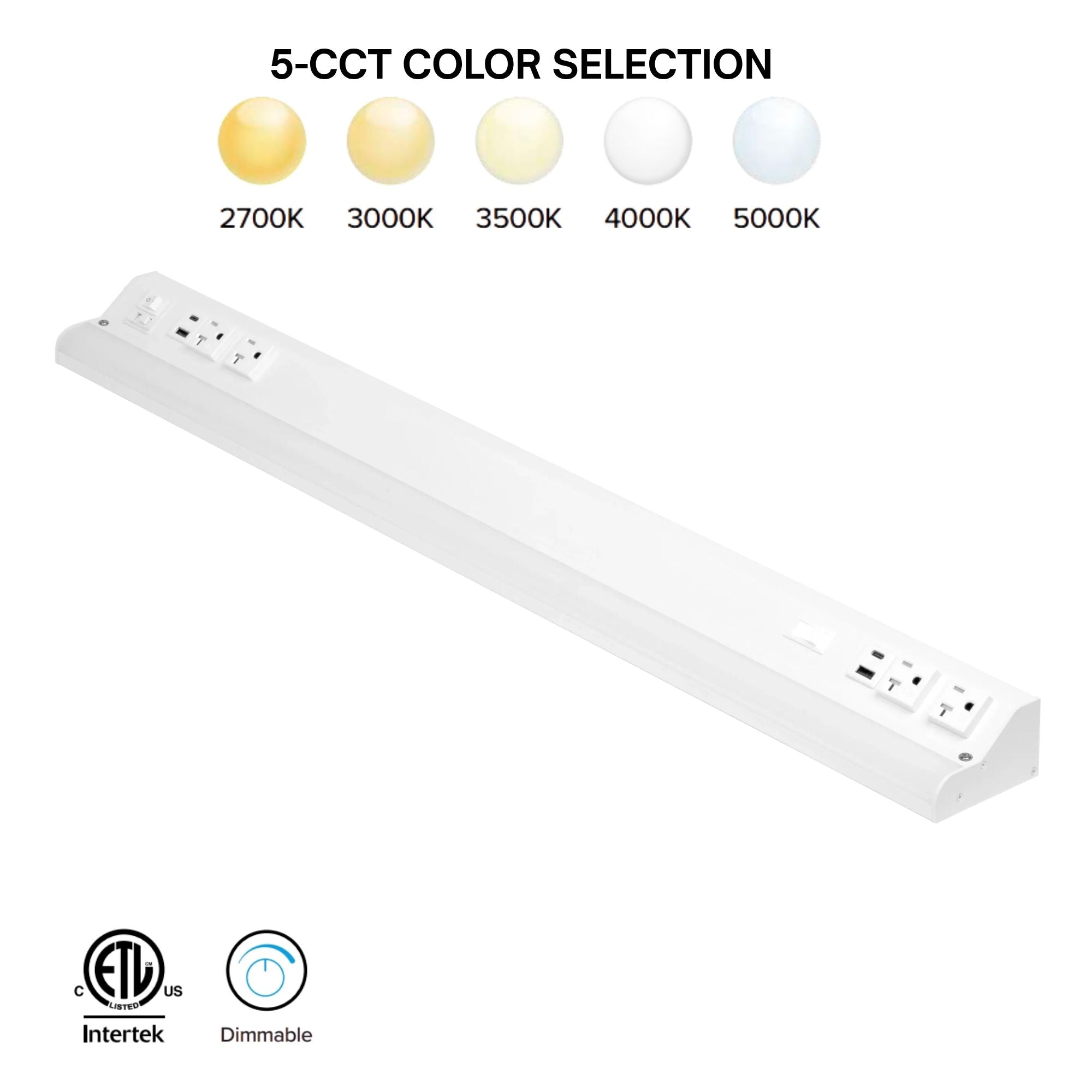 American Lighting LED Courant Plus 32in Under Cabinet Power Strip, White, Selectable CCT, 1600 Lumens, 120V, USB Ports