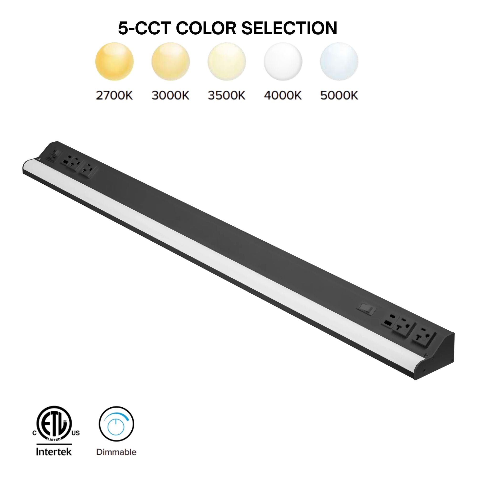 American Lighting LED Courant Plus 40 in. Under Cabinet Power Strip, Black, Selectable CCT, 2000 Lumens, 120V, USB Ports
