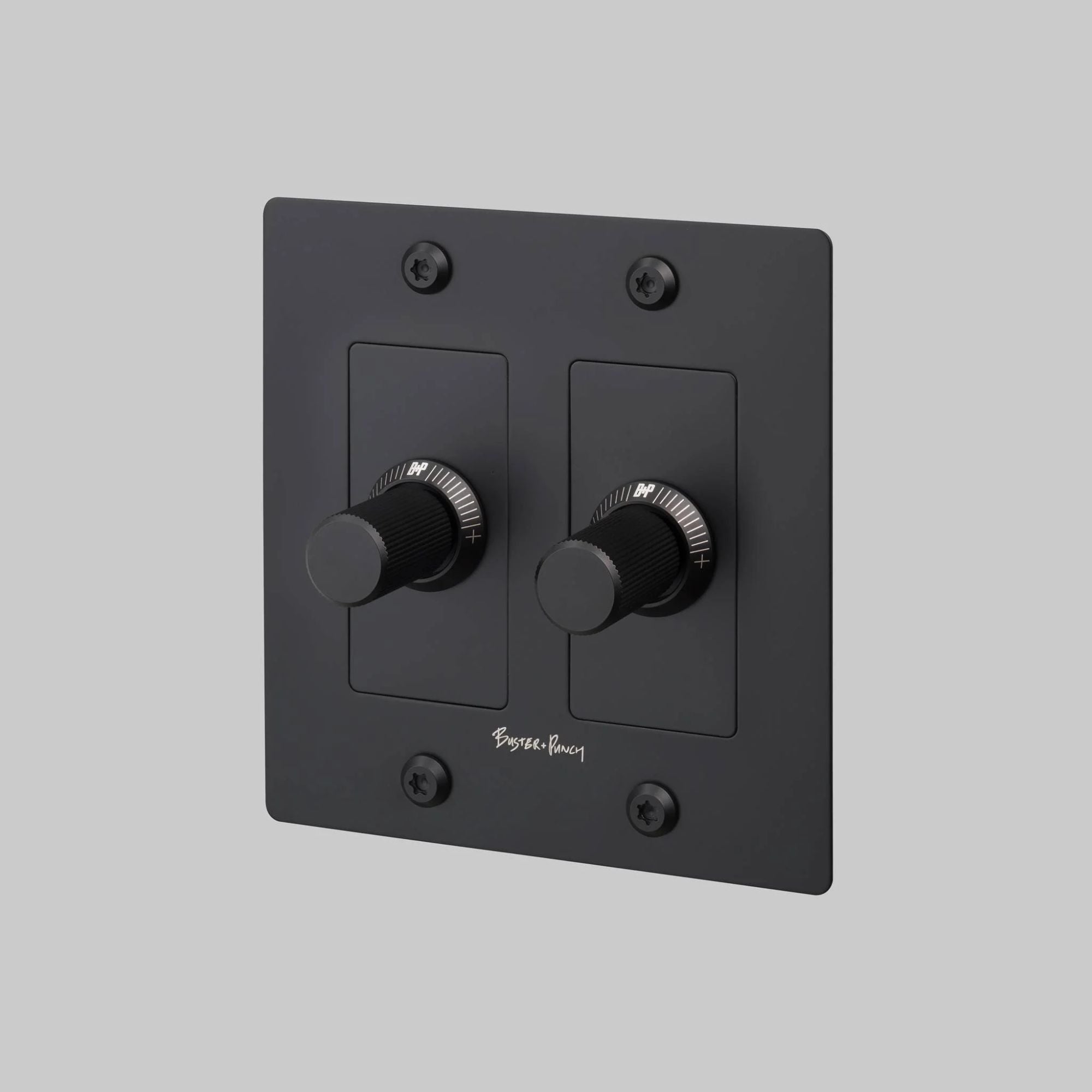 Buster + Punch NDK-024300 Linear 2-Gang LED Dimmer With Logo, 250W, Rotary, Black