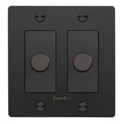 Buster + Punch NDK-024310 Cross 2-Gang LED Dimmer With Logo, 250W, Rotary, Black