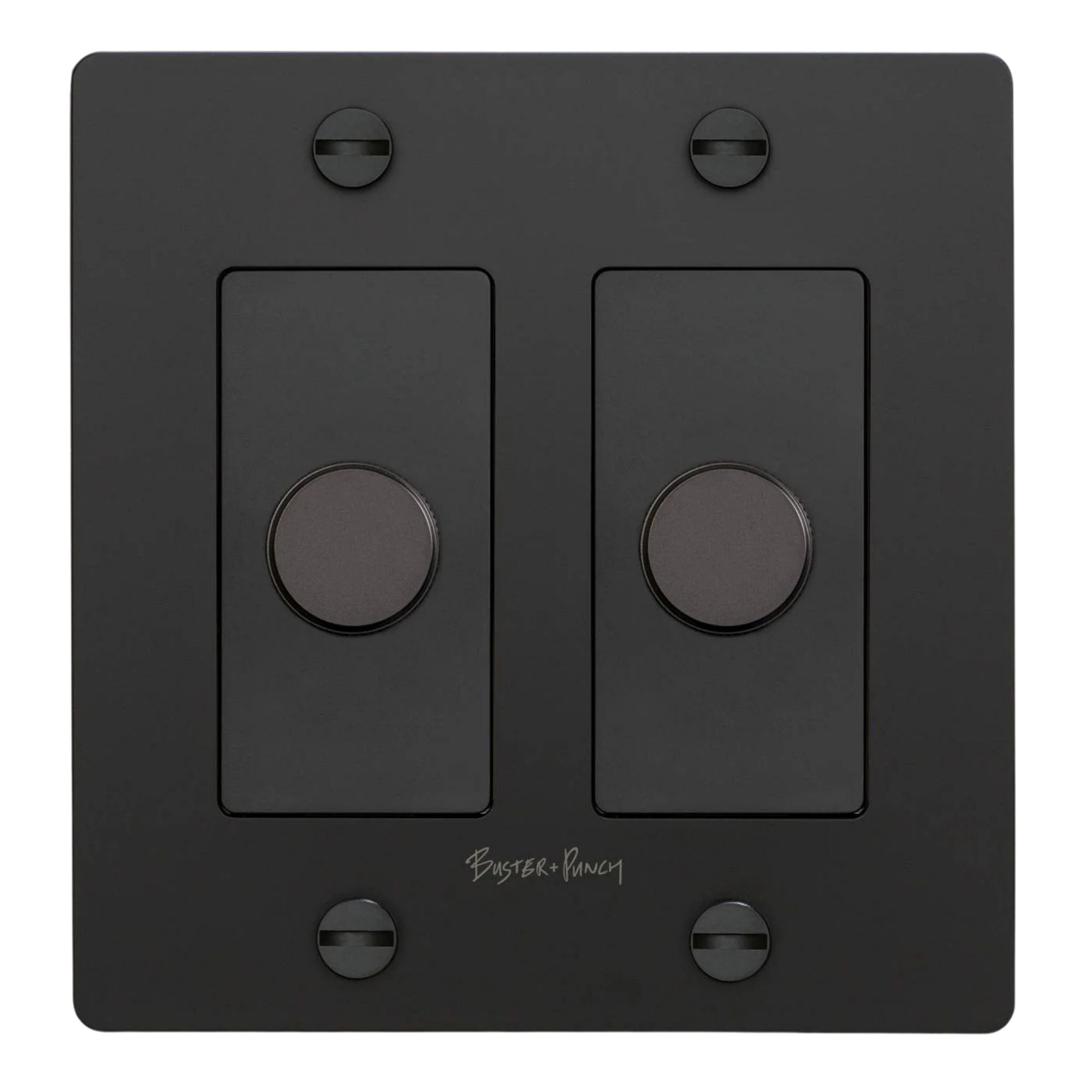 Buster + Punch NDK-024310 Cross 2-Gang LED Dimmer With Logo, 250W, Rotary, Black