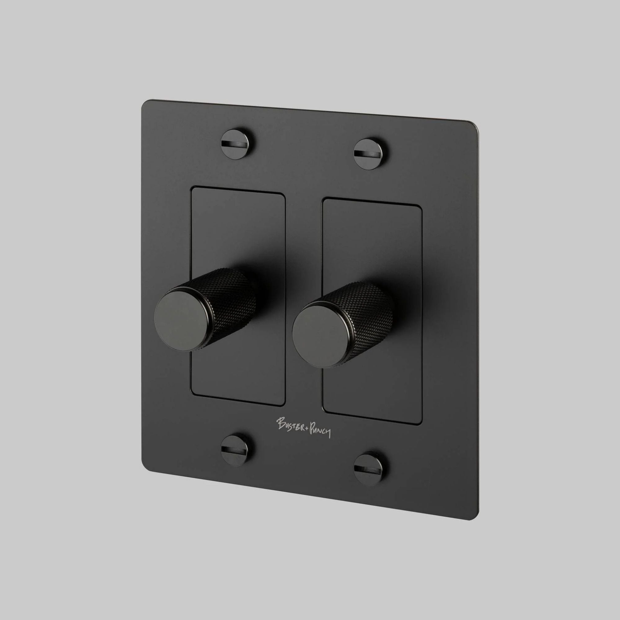 Buster + Punch NDK-024310 Cross 2-Gang LED Dimmer With Logo, 250W, Rotary, Black
