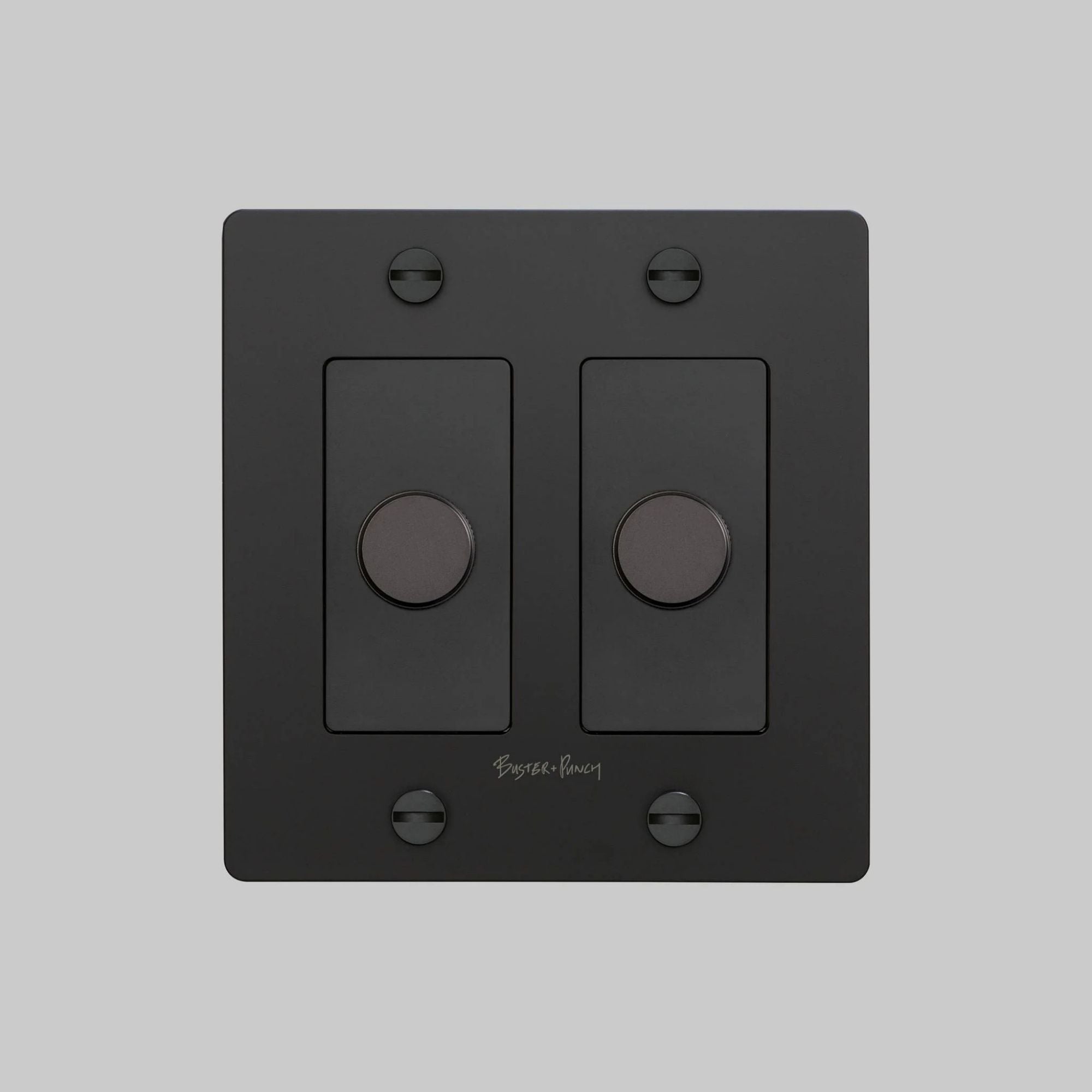 Buster + Punch NDK-024310 Cross 2-Gang LED Dimmer With Logo, 250W, Rotary, Black