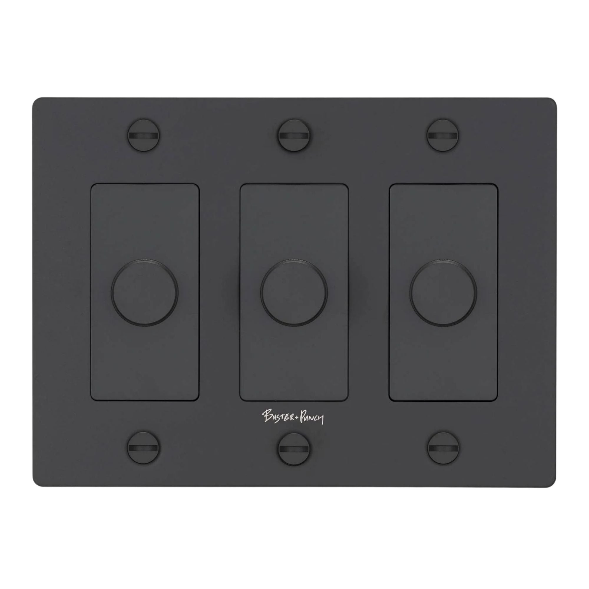 Buster + Punch NDK-024320 Linear 3-Gang LED Dimmer With Logo, 250W, Rotary, Black