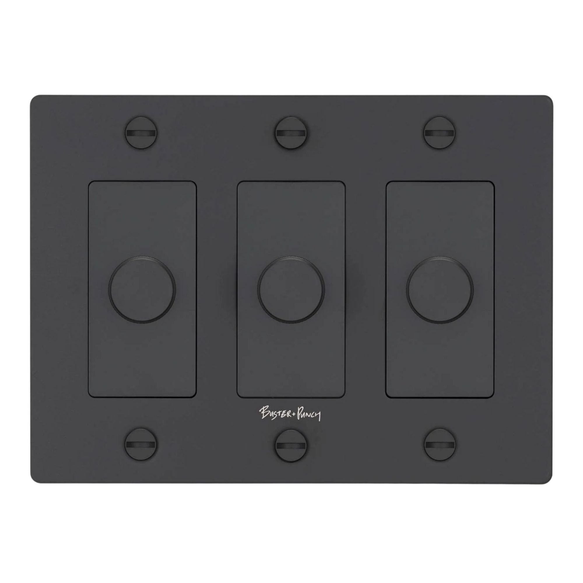 Buster + Punch NDK-024330 Cross 3-Gang LED Dimmer With Logo, 250W, Rotary, Black