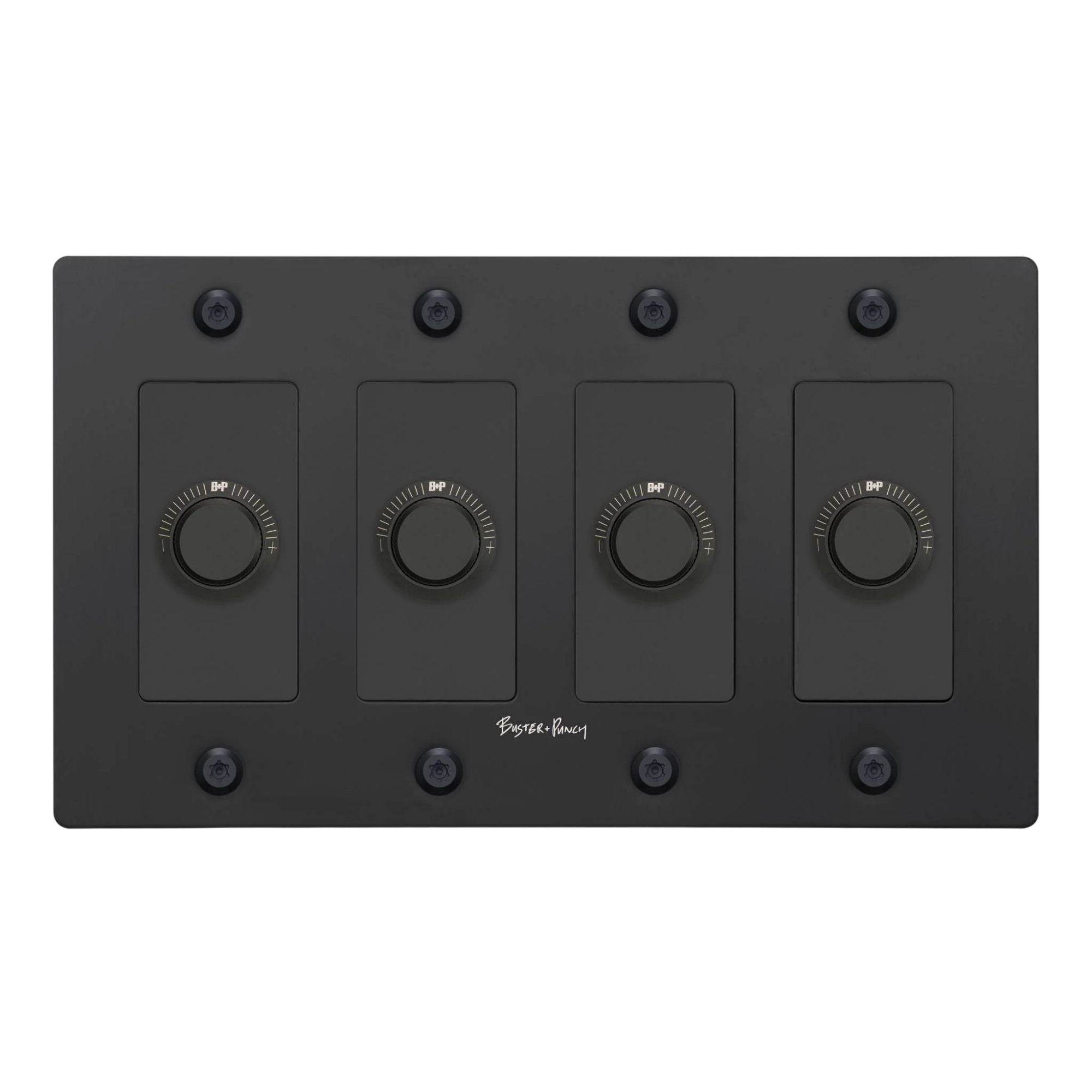 Buster + Punch NDK-024340 Linear 4-Gang LED Dimmer With Logo, 250W, Rotary, Black